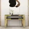Modern 47" Sintered Stone Narrow Console Table with Storage Shelf & Golden Legs – Marble