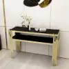 Modern 47" Sintered Stone Narrow Console Table with Storage Shelf & Golden Legs – Marble