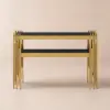 Modern 47" Sintered Stone Narrow Console Table with Storage Shelf & Golden Legs – Marble
