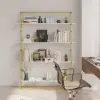 Picture of 1800mm Modern White Tall Freestanding Wooden Office 4 Shelves Etagere Bookcase in Gold