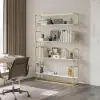 Picture of 1800mm Modern White Tall Freestanding Wooden Office 4 Shelves Etagere Bookcase in Gold