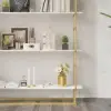 Picture of 1800mm Modern White Tall Freestanding Wooden Office 4 Shelves Etagere Bookcase in Gold