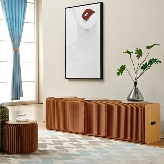 Picture of Modern Extension-Type Entryway Bench Natural Dining Bench in Brown Paper