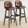 Brown Rustic Upholstered Rustic Bar Stools Set of 2 PU Leather Tufted Curved Back