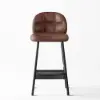 Brown Rustic Upholstered Rustic Bar Stools Set of 2 PU Leather Tufted Curved Back