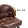 Brown Rustic Upholstered Rustic Bar Stools Set of 2 PU Leather Tufted Curved Back