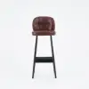 Brown Rustic Upholstered Rustic Bar Stools Set of 2 PU Leather Tufted Curved Back