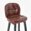 Brown Rustic Upholstered Rustic Bar Stools Set of 2 PU Leather Tufted Curved Back
