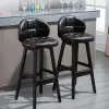Rustic Black PU Leather Bar Height Tufted Bar Stools with Curved Back Set of 2