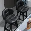 Rustic Black PU Leather Bar Height Tufted Bar Stools with Curved Back Set of 2
