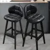 Rustic Black PU Leather Bar Height Tufted Bar Stools with Curved Back Set of 2