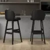 Rustic Black PU Leather Bar Height Tufted Bar Stools with Curved Back Set of 2