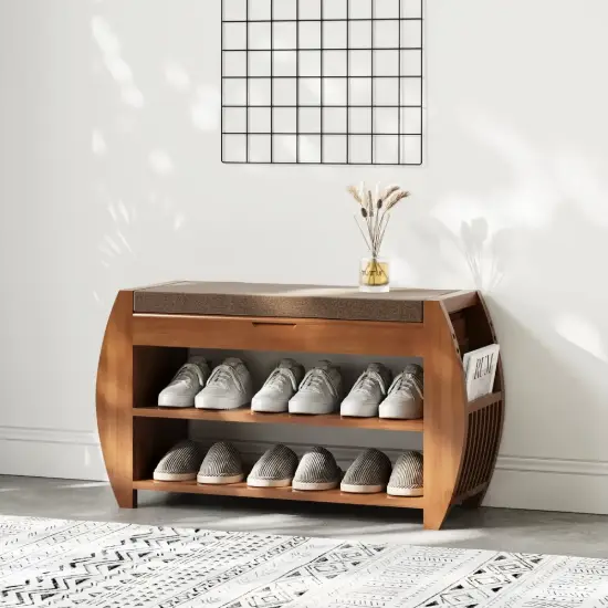 Shoe Storage Entryway Bench Wooden Shoe Rack in Brown (820mm)