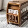 Large Shoe Storage Entryway Bench Bamboo Shoe Rack in Brown (1020mm)