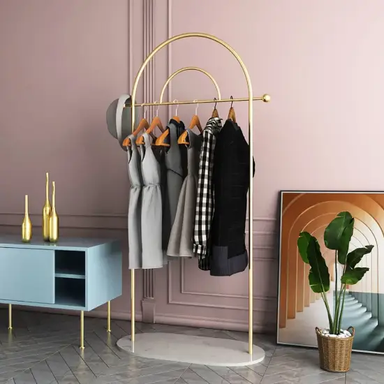 1700mm Modern Freestanding Rail Cloth Rack with Marble Base