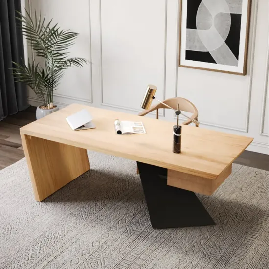 Modern 140 cm Rectangular Natural Rubberwood Desk with Drawer
