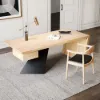 Modern 140 cm Rectangular Natural Rubberwood Desk with Drawer