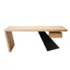 Modern 140 cm Rectangular Natural Rubberwood Desk with Drawer