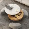 Picture of Modern 8000 mm Round Lift-Top Coffee Table Set with 3 Ottomans & Tempered Glass Top