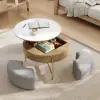 Picture of Modern 8000 mm Round Lift-Top Coffee Table Set with 3 Ottomans & Tempered Glass Top