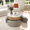 Picture of Modern 8000 mm Round Lift-Top Coffee Table Set with 3 Ottomans & Tempered Glass Top
