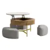 Picture of Modern 8000 mm Round Lift-Top Coffee Table Set with 3 Ottomans & Tempered Glass Top