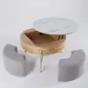 Picture of Modern 8000 mm Round Lift-Top Coffee Table Set with 3 Ottomans & Tempered Glass Top