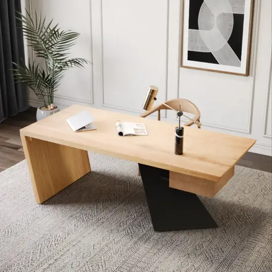 Modern 160 cm Rectangular Natural Rubberwood Desk with Drawer