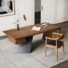 Modern 160 cm Rectangular Walnut Rubberwood Desk with Drawer