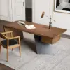 Modern 160 cm Rectangular Walnut Rubberwood Desk with Drawer