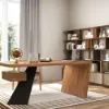 Modern 160 cm Rectangular Walnut Rubberwood Desk with Drawer