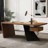Modern 140 cm Rectangular Walnut Rubberwood Desk with Drawer
