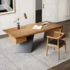 Modern 140 cm Rectangular Walnut Rubberwood Desk with Drawer