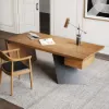 Modern 140 cm Rectangular Walnut Rubberwood Desk with Drawer