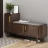 1200mm Black Walnut Wooden Shoe Storage Bench with 3 Doors & 5 Shelves for Entryway