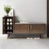 1200mm Black Walnut Wooden Shoe Storage Bench with 3 Doors & 5 Shelves for Entryway