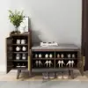 1200mm Black Walnut Wooden Shoe Storage Bench with 3 Doors & 5 Shelves for Entryway