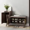 1200mm Black Walnut Wooden Shoe Storage Bench with 3 Doors & 5 Shelves for Entryway