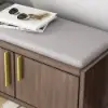 1200mm Black Walnut Wooden Shoe Storage Bench with 3 Doors & 5 Shelves for Entryway