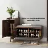 1200mm Black Walnut Wooden Shoe Storage Bench with 3 Doors & 5 Shelves for Entryway