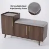 1200mm Black Walnut Wooden Shoe Storage Bench with 3 Doors & 5 Shelves for Entryway