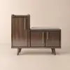 1200mm Black Walnut Wooden Shoe Storage Bench with 3 Doors & 5 Shelves for Entryway