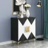 Wovuna Black & White Sideboard Buffet 2 Doors & 3 Shelves Accent Cabinet Gold in Small