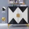 Wovuna Black & White Sideboard Buffet 2 Doors & 3 Shelves Accent Cabinet Gold in Small
