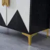 Wovuna Black & White Sideboard Buffet 2 Doors & 3 Shelves Accent Cabinet Gold in Small