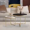Modern Round Nesting Coffee Table Set 2-Piece Black and White Stone Top Gold Base