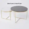 Modern Round Nesting Coffee Table Set 2-Piece Black and White Stone Top Gold Base