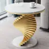 Modern 50 cm Round White Faux Marble Gold Spiral End Table