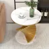 Modern 50 cm Round White Faux Marble Gold Spiral End Table