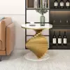 Modern 50 cm Round White Faux Marble Gold Spiral End Table